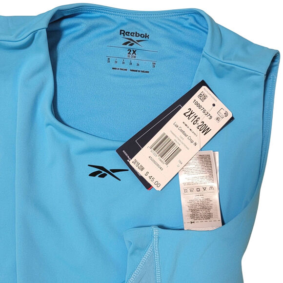 Reebok Plus Size Lux Contour Crop Top Sleeveless Size 2X/18-20W Women Bold Cyan - Picture 3 of 3